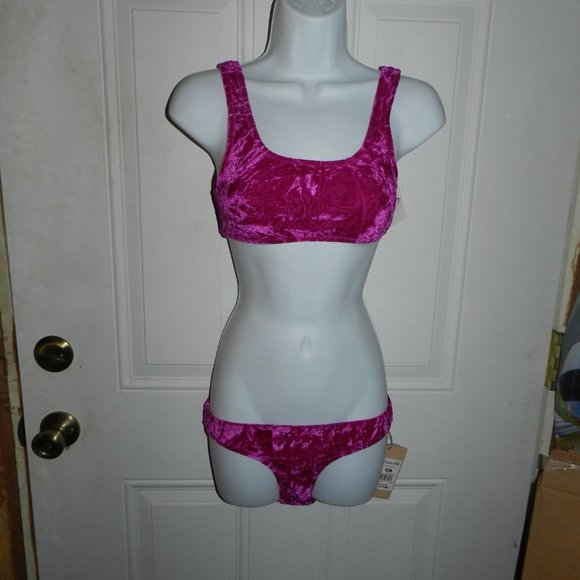 Cabana Del Sol Fuchsia  Velvet Two Piece Bikini Swimsuit NWT Various sizes - Picture 3 of 4